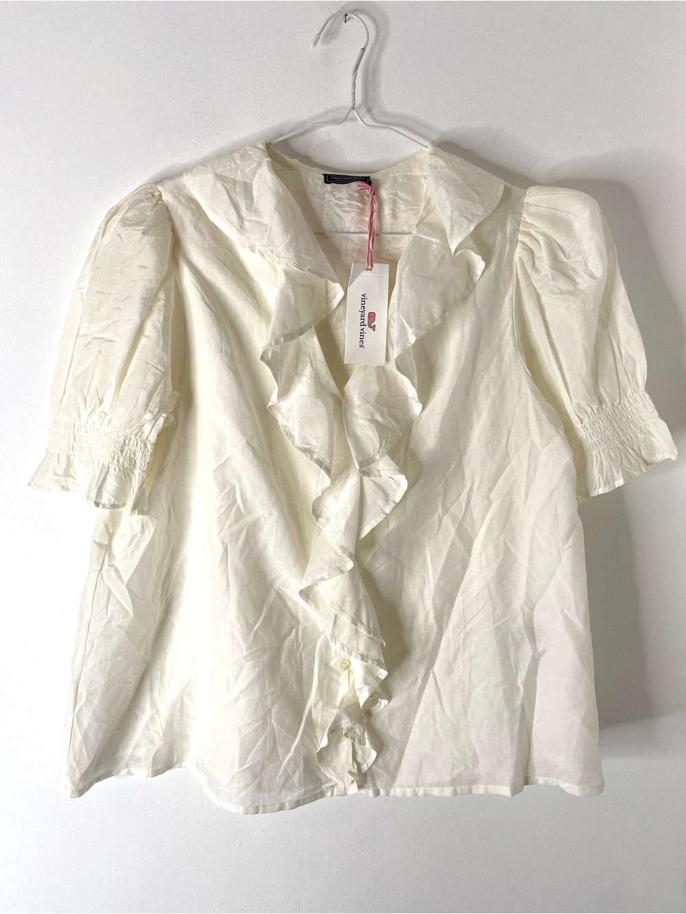 Vineyard Vines NWT White Silk Blend Ruffle Neck Blouse Cotton Silk Top